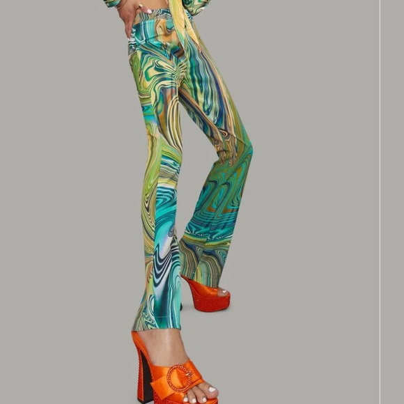 POSTER GIRL Dolls Kill High Rise Hypnosis Habits Swirl Kick Flare Rave Pants XS - Picture 4 of 16